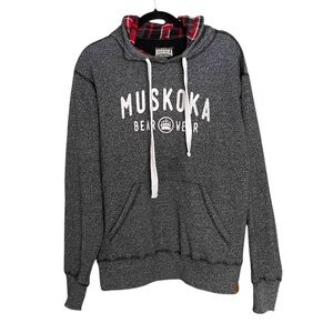 MUSKOKA BEAR WEAR Camp Hoodie Hooded Sweatshirt Kangaroo Pocket Black Grey L